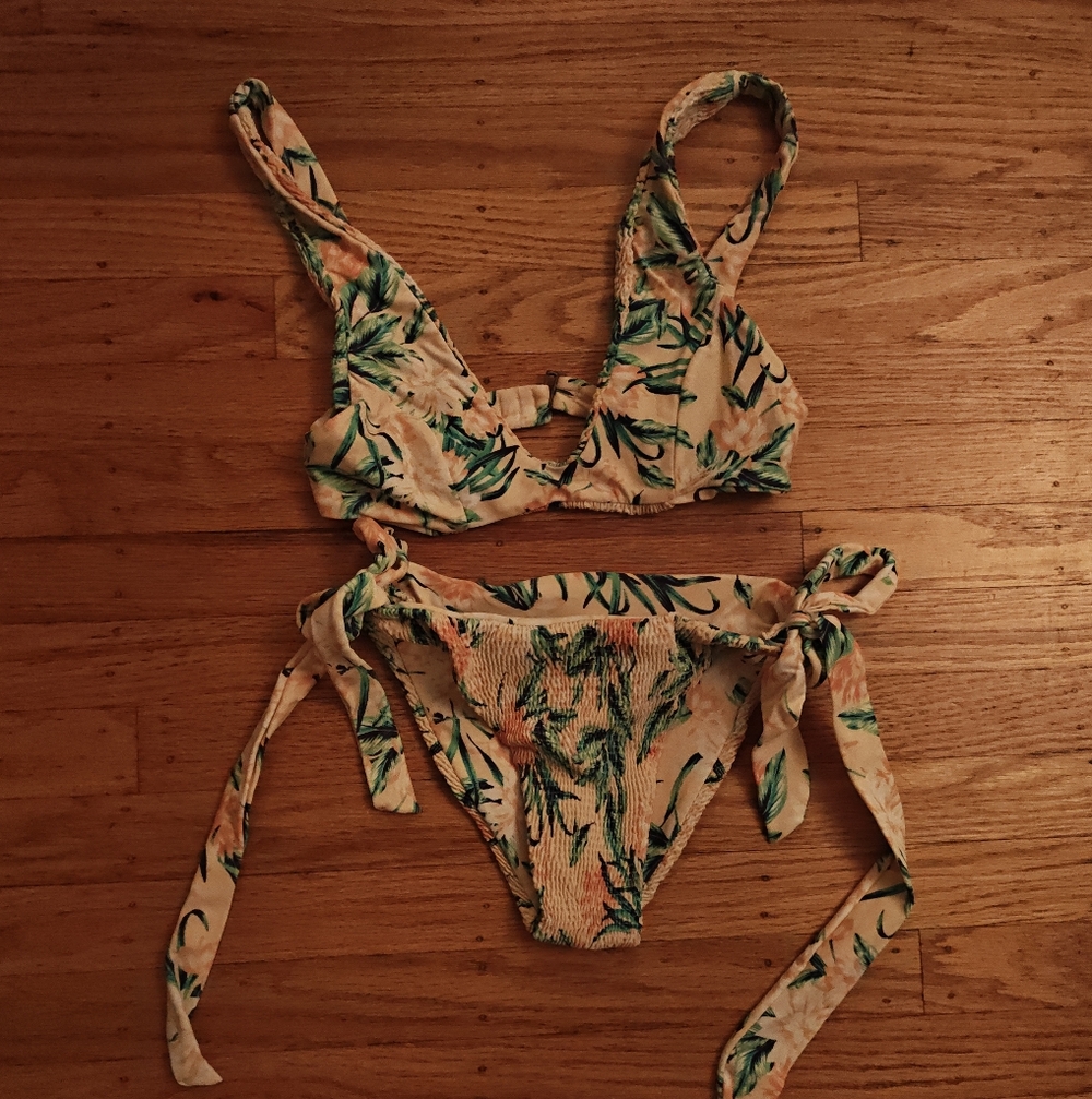 Tori Praver Seafoam Smocked Scarf Tie Reversible Bikini